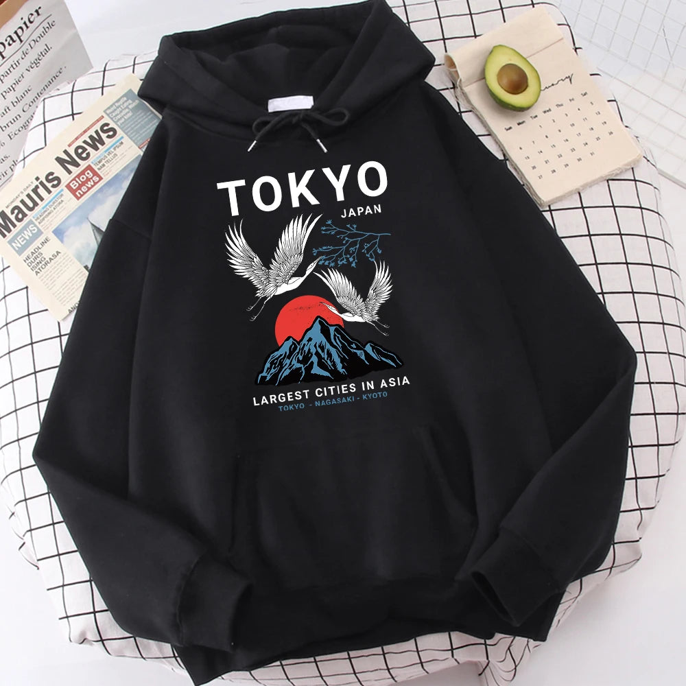 Sudadera Con Capucha Vintage De Tokio - Estampado Del Skyline Japonés, Algodón, Unisex