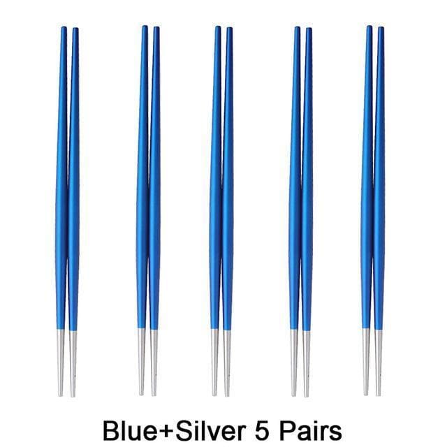5 Metal Chopsticks Nakano - Blue Silver 5 Pairs - Chopsticks