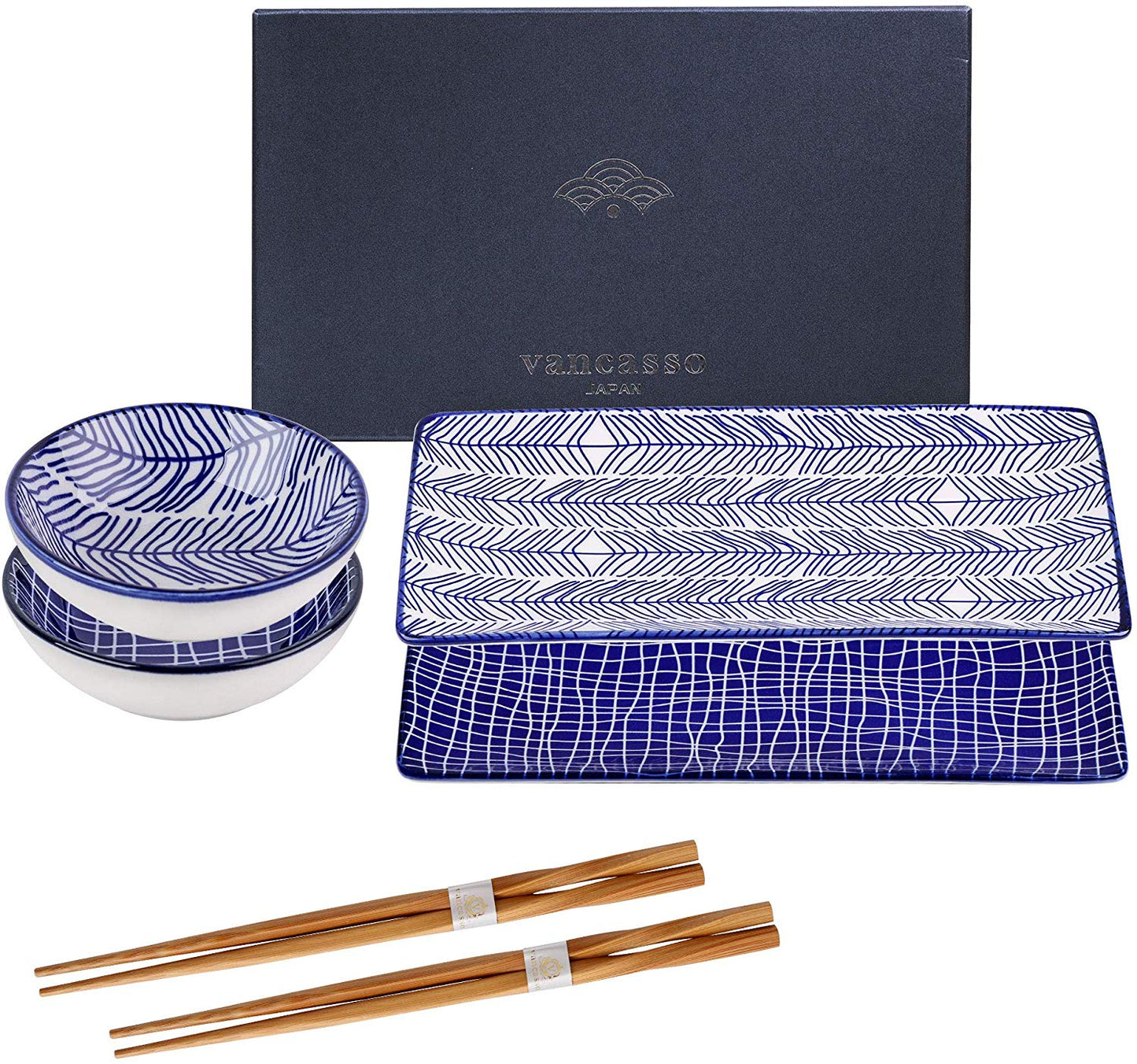 Sushi Plates, Sauce Bowls and Chopsticks Set Ginza