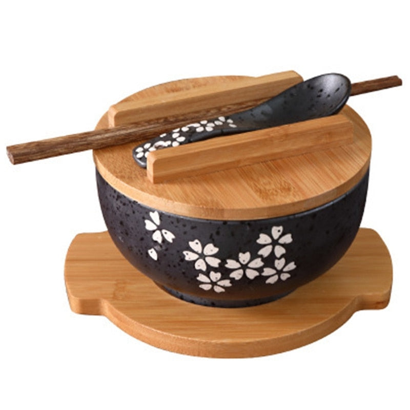 Superly Juego de cuencos de cerámica para ramen, cuenco de fideos japoneses  con palillos y cuchara, cuencos grandes de 60 onzas, lindos cuencos