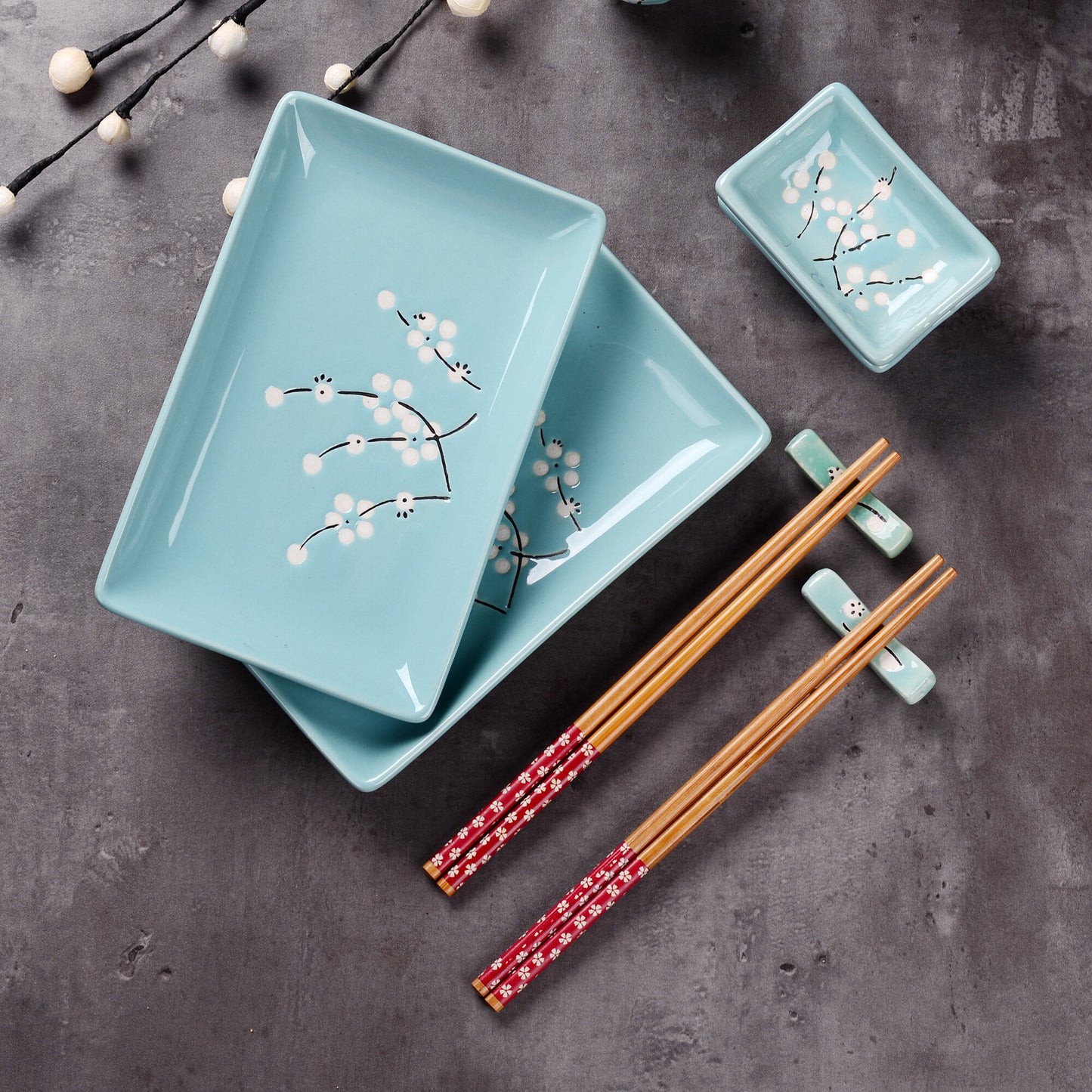 Sushi Plates, Dipping Dish and Chopsticks Set Kiki III