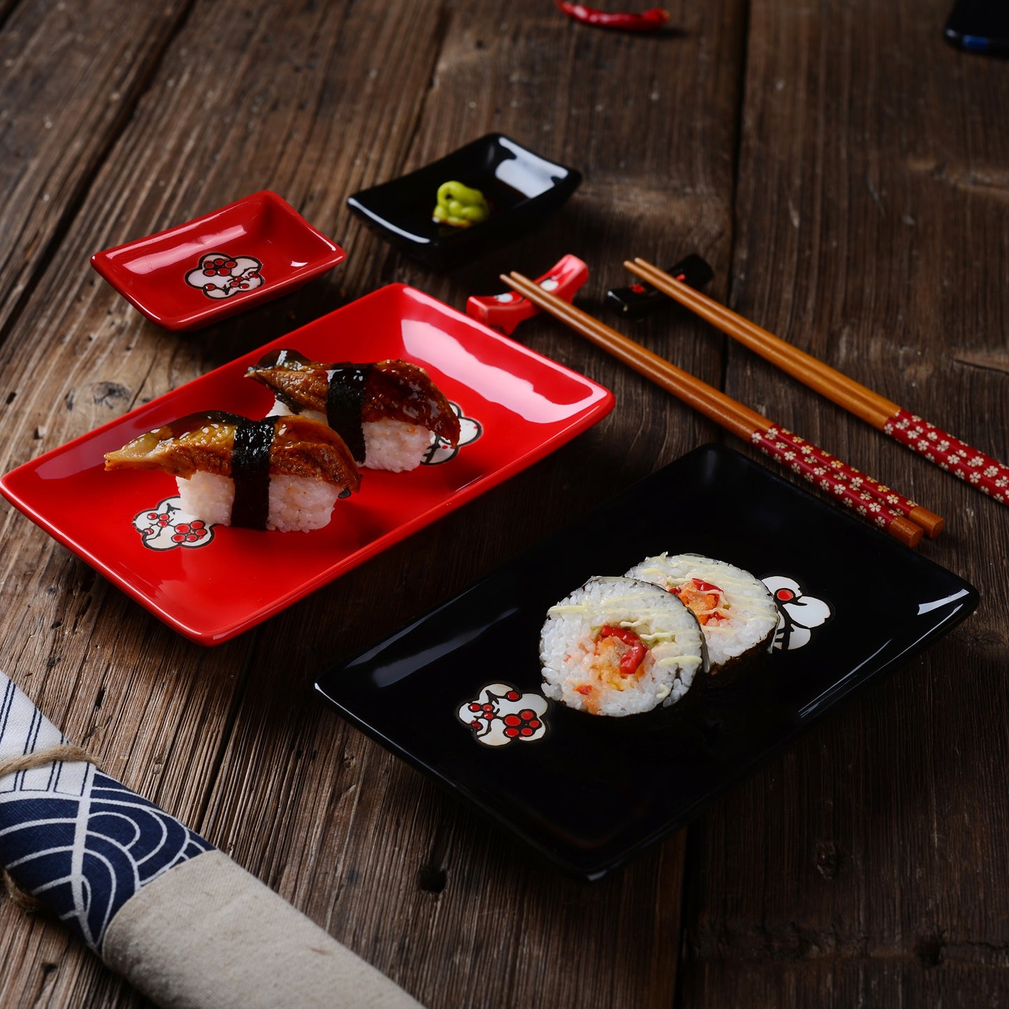 Juego de Platos y Palillos para Sushi Kiki II