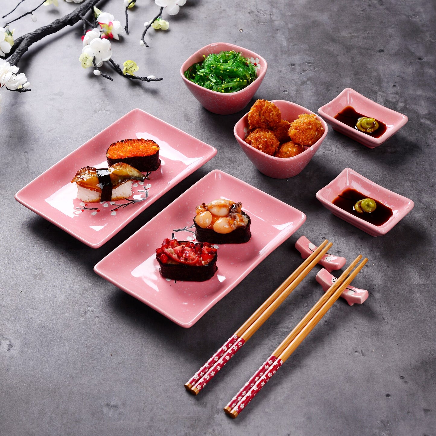 Juego de Platos, Cuencos para Salsa y Palillos para Sushi Keiko