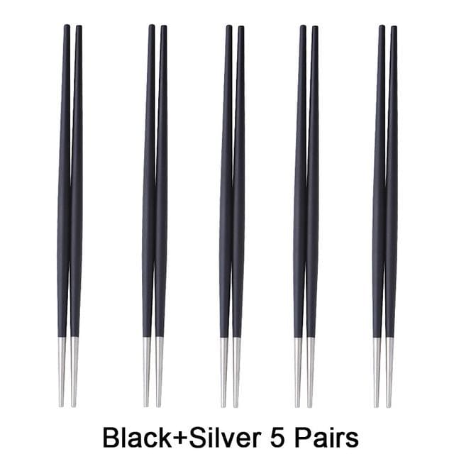 5 Metal Chopsticks Nakano - Black Silver 5 Pairs - Chopsticks