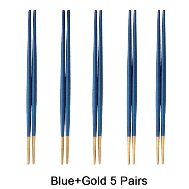 5 Metal Chopsticks Nakano - Blue Gold 5 Pairs - Chopsticks
