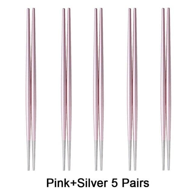 5 Metal Chopsticks Nakano - Pink Silver 5 Pairs - Chopsticks