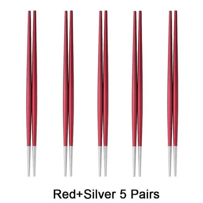 5 Metal Chopsticks Nakano - Red Silver 5 Pairs - Chopsticks