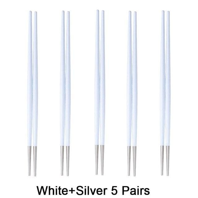 5 Metal Chopsticks Nakano - White Silver 5 Pairs - Chopsticks