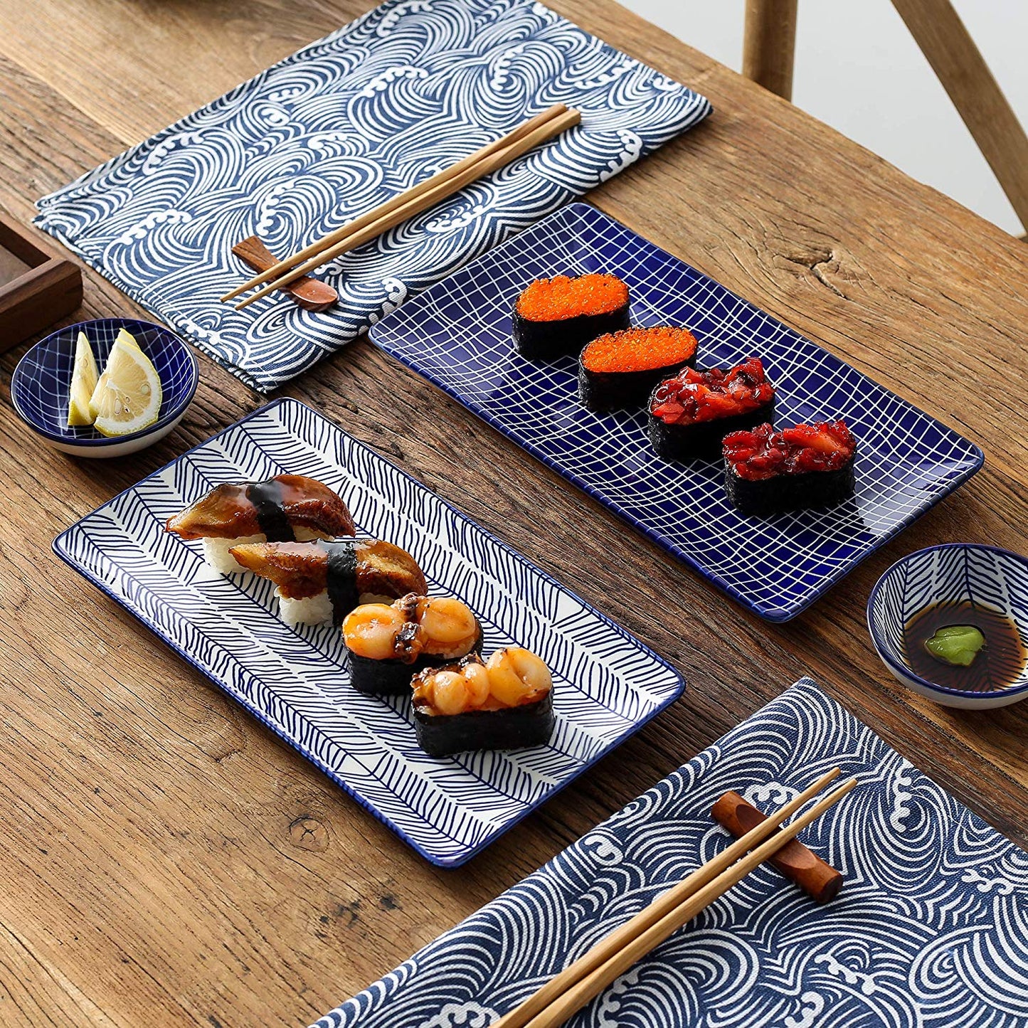 Sushi Plates, Sauce Bowls and Chopsticks Set Ginza