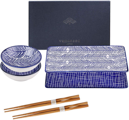 Sushi Plates, Sauce Bowls and Chopsticks Set Ginza