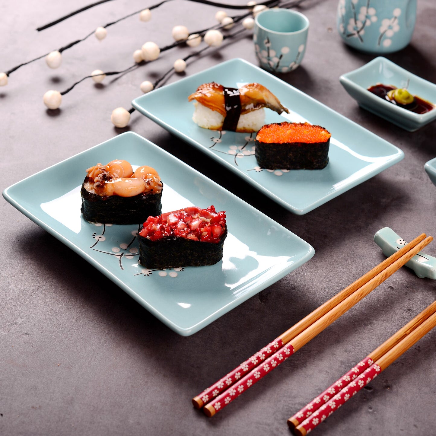 Sushi Plates, Dipping Dish and Chopsticks Set Kiki III