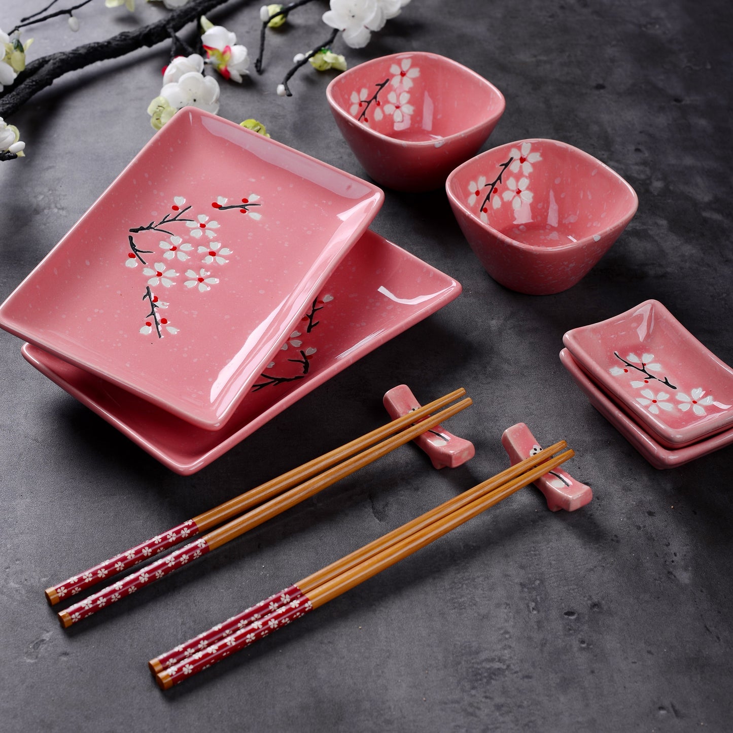 Juego de Platos, Cuencos para Salsa y Palillos para Sushi Keiko
