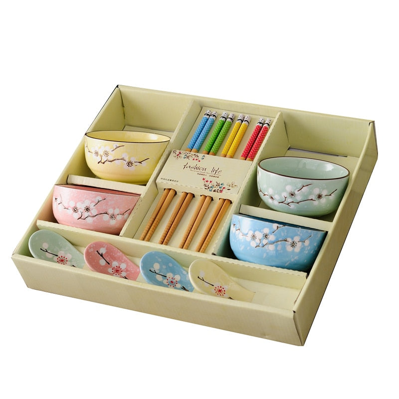 4 Bowls, 4 pairs of Chopsticks and 4 Spoons Set Mita (5 Colors)