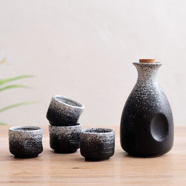 ZEMMAL 5-delige sake set, traditionele retro keramische sake cups set, met 4 sake cups, 1 sake pot, elegant design, beste cadeau voor familie en vrienden